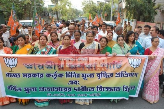 State BJP pitched voice against sugar price hike, staged massive protest rally across the capital 